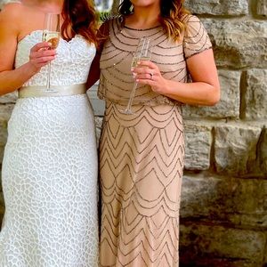 Adrianna Papell beaded gown in taupe/pink size 4p